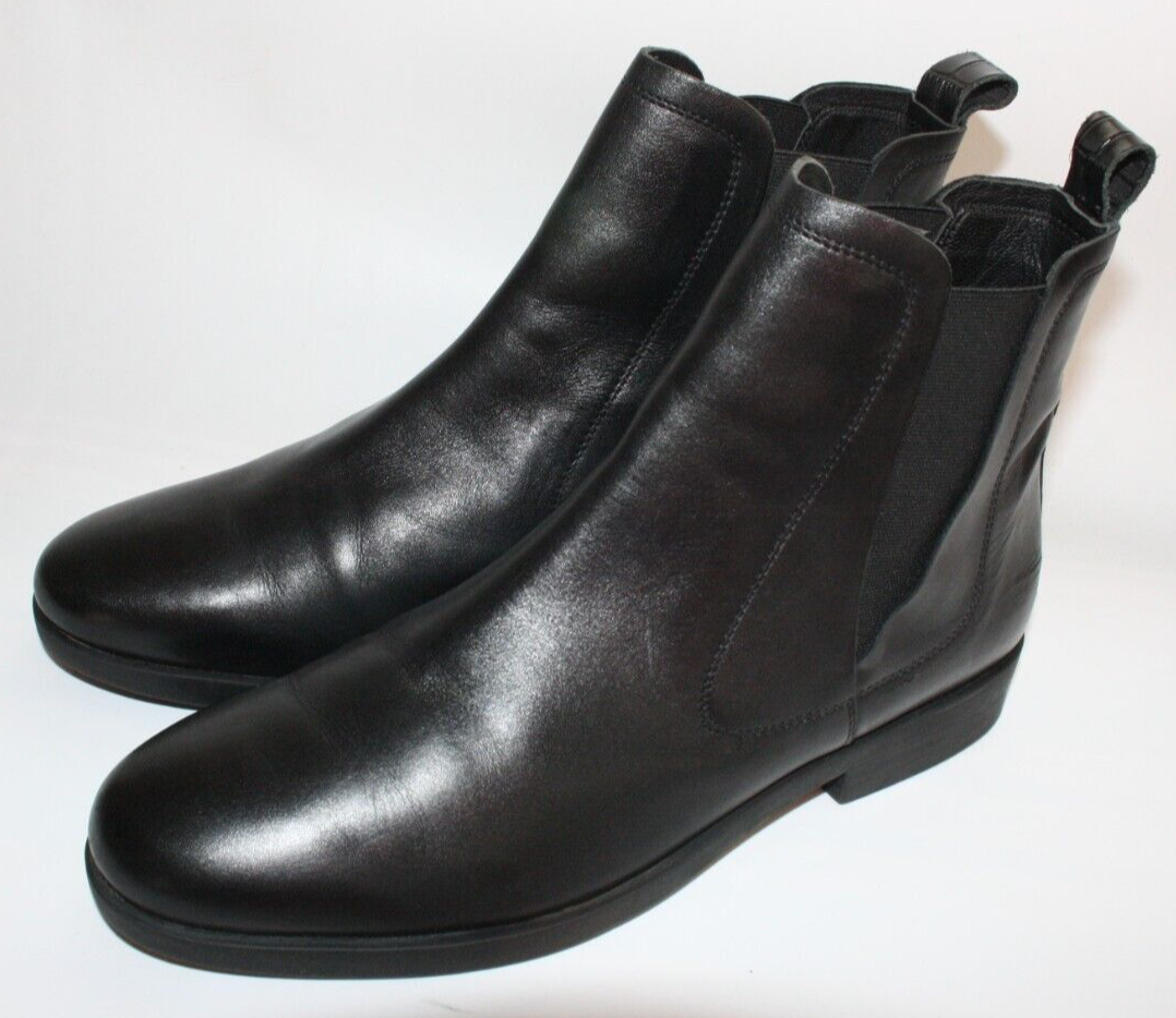 Joules Ladies Black Leather Chelsea Boots Moc Croc Accent Size UK