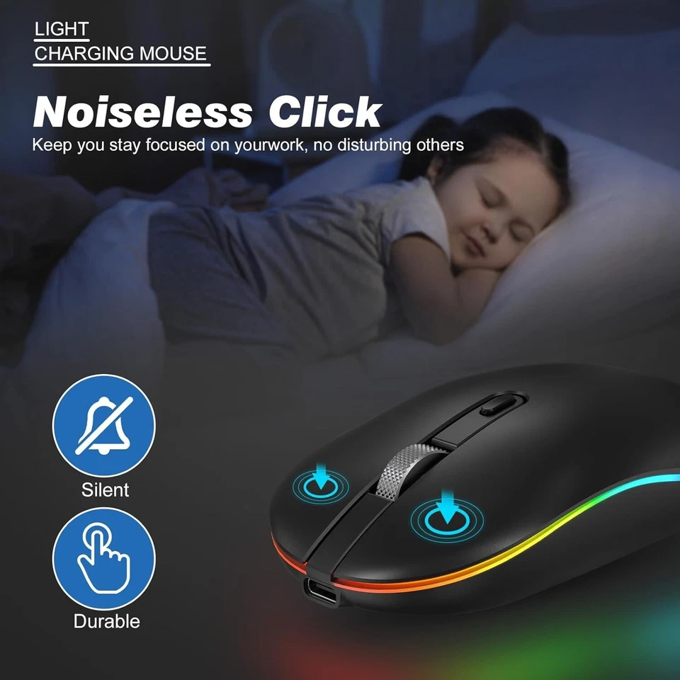 Computermaus Kabellos LED Funkmaus PC Computer 2,4GHz USB C Klein Kompakt B569 - Bild 4 von 4