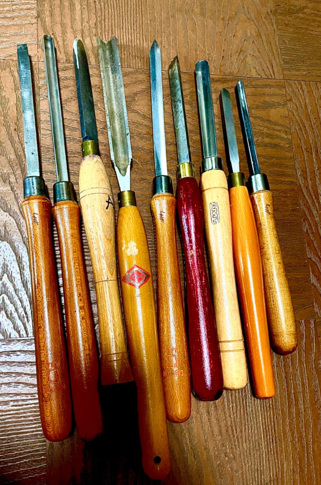 9VINTAGE HIGH SPEED STEEL WOOD TURNING LATHE TOOLS, GOUGES, PARTING