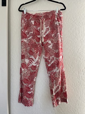 Roxy Oceanside Tropical Beach Pants XS Red Floral Print Lightweight Linen Blend