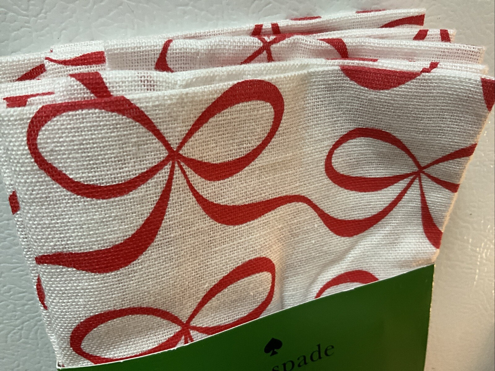 Set 6 Kate Spade Cotton Dinner Napkins Red Bows On White Elegant Christmas - New thumbnail 2