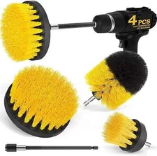 Drill Brush Set 4 Piece (Yellow) with 6" Extension - Fast Free Shipping