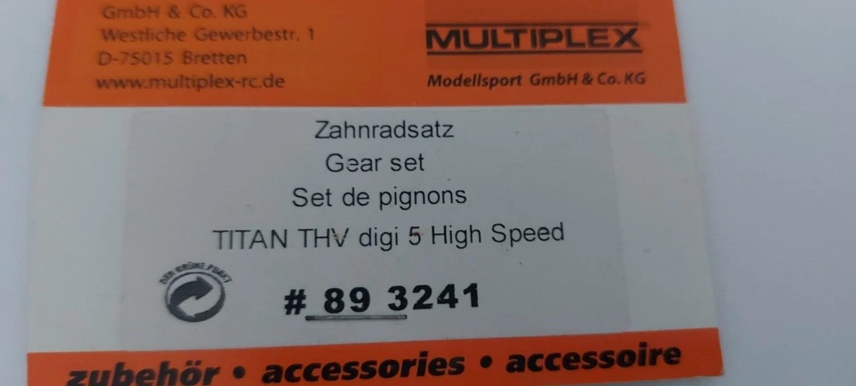 MULTIPLEX GEAR SET TITAN THV DIGI 5 HIGT SPEED 89 3241 - Imagen 2 de 2