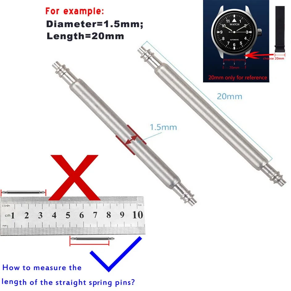 180PCS Full Steel Watch Strap Spring Bar Rods 8-25mm Connect Pins 1.3 1.5 1.8mm - Image 3 of 4