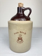 VINTAGE ALPHA DELTA PI SORORITY ADVERTISING STONEWARE WHISKEY JUG RARE VGC!
