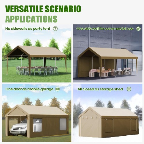 Outdoor 10'x20' Heavy Duty Carport w/2 Doors&2 Sidewalls,Canopy Garage Tent Shed - Picture 15 of 18