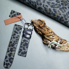 Stingray embossed watch band 22 mm, genuine leather, handmade by YG in the USA