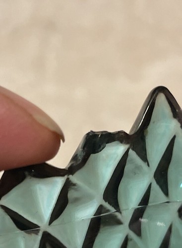 Diamond Point Clear Teal Aquamarine Glass Candy Square Ruffled Dish 7" AS IS - Picture 4 of 4