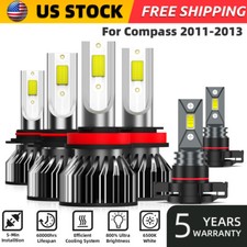 6X For Jeep Compass 2011-2013 LED Headlight Bulbs High Low Beam Fog Light 6000k