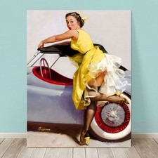 VINTAGE Pin-up Girl CANVAS PRINT Gil Elvgren  32x24" Cover Up Auto