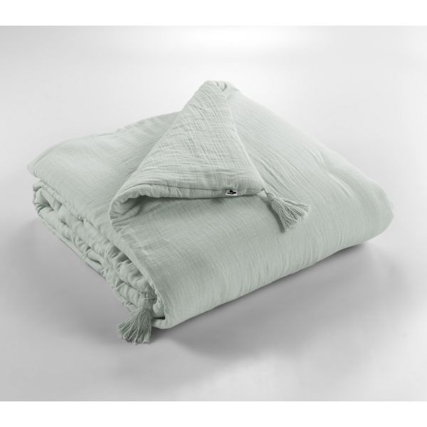 Édredon 150x150 gaze de coton unie GAÏA Eucalyptus pour linge de lit et canapé