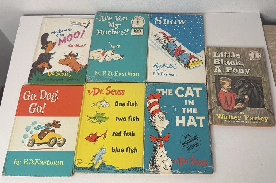 VTG 70s Dr Suess 1st Edition Books Lot of 7 with 1975 Cat in the Hat Plush Toy Foto 2 de 4