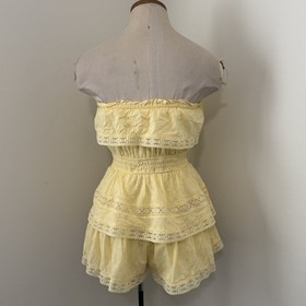 ALTAR&rsquo;D STATE Small Yellow Strapless Lace Trim Ruffled Romper