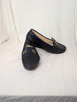 Pierre Dumas Black Flat Loafers 6m Women's Shoe Gold Accent Dress Shoe