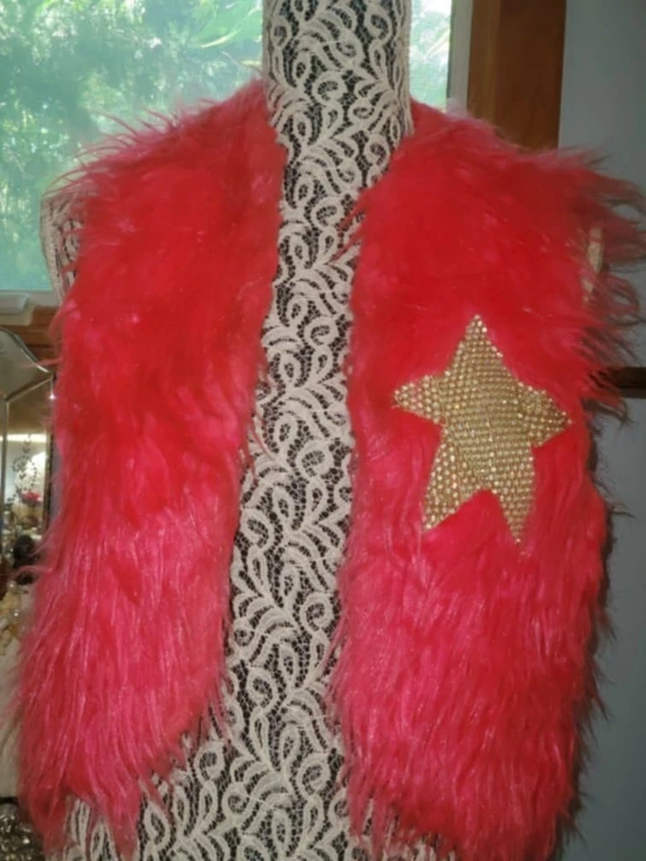 Halloween Disfraz Chaleco Rosa Caliente Piel Sintética con Acento Estrella Estrás Foto 2 de 2