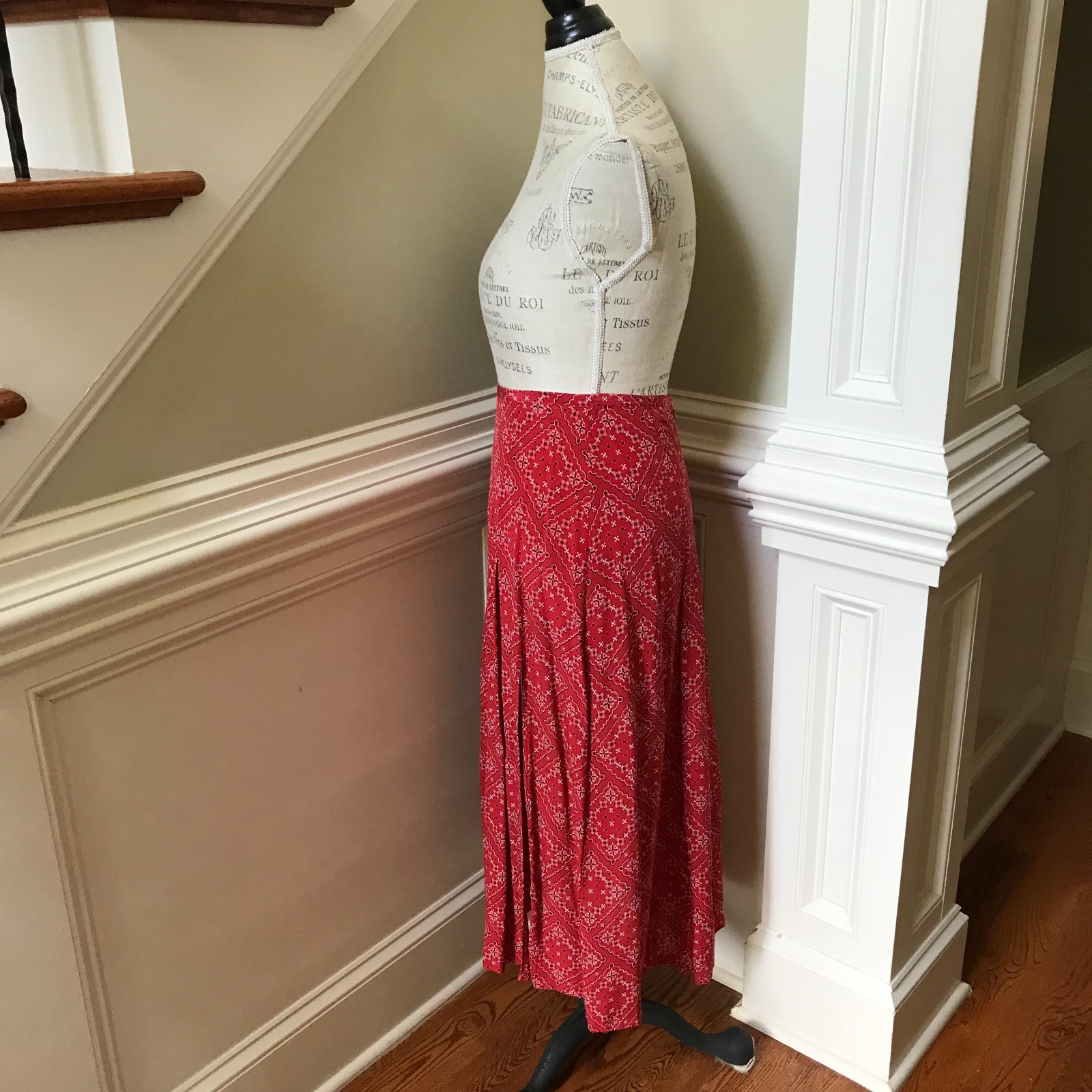 RIXO Georgia Print Midi Skirt Womens XS Red Black Silk Side Slit High Rise Waist image 9