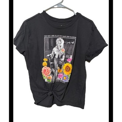 Dolly Parton Graphic T-Shirt Charcoal Black Floral Rainbow Quote Womens Medium