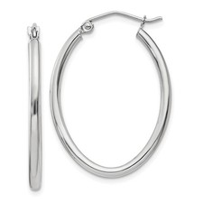 2mm x 30mm Polished 14k White Gold Classic Oval Tube Hoop Earrings