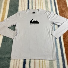 Quiksilver Rash Mens Small Long Sleeve White Black All Time Simple UPF Sun 679
