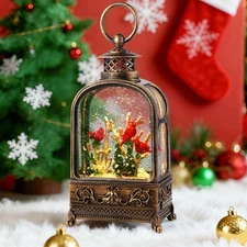 Cardinal Snow Globe Christmas, Musical Snow Globe Lantern Lights with 6H Time...