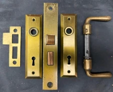 Vintage NOS French Door / Screen Door Mortice  & Skeleton Key Levers / Handles