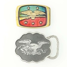 Imposing Eagle Belt Buckle Set - Pewter Gold Toned Patriotic