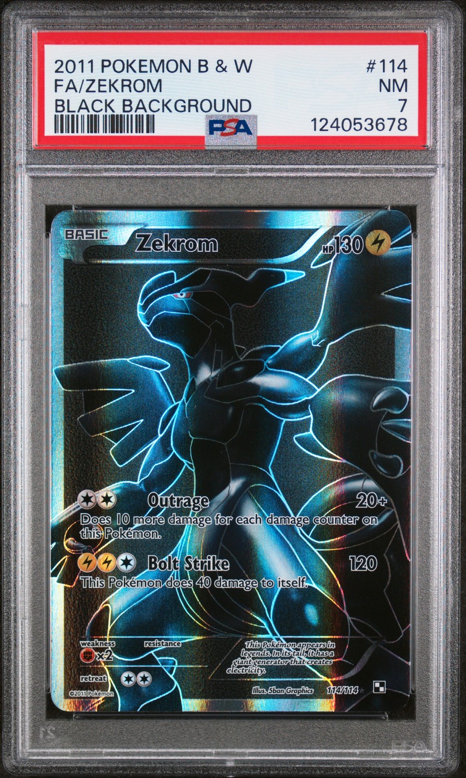 2011 POKEMON BLACK & WHITE BLACK BACKGROUND #114 FULL ART/ZEKROM PSA 7