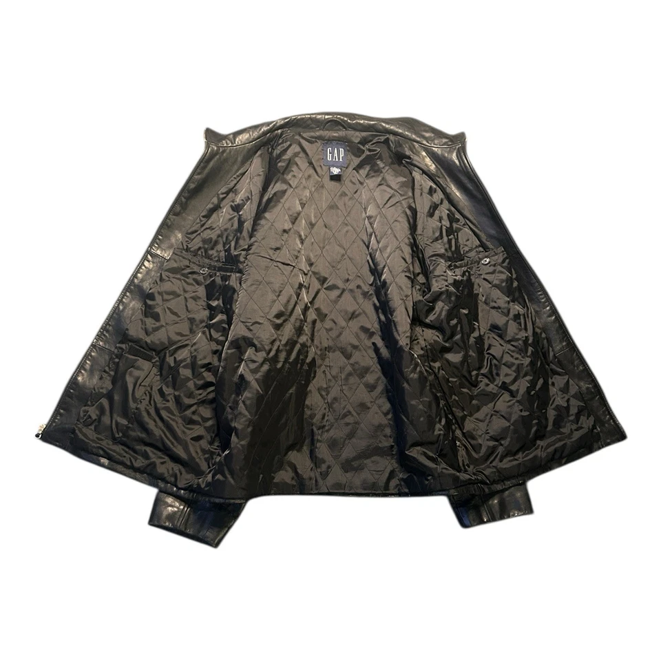 VTG 90s Y2K GAP quilt lined leather full zip moto biker dad jacket Size XL - Image 3 of 4