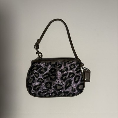 Coach Silver Leopard Print Small Wristlet Wallet Change Purse Designer Zip Up