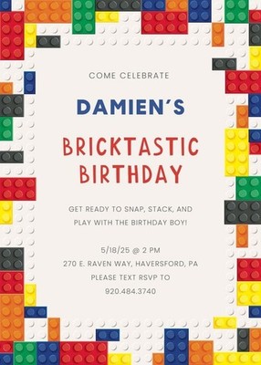 Digital Lego Bricks Birthday Party Invitation Personalized Texts 1