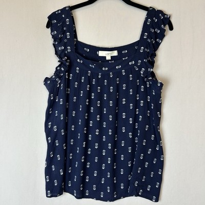 Loft Tank Top Womens Medium Blue Blouse Flutter Wide Strap Square Neck