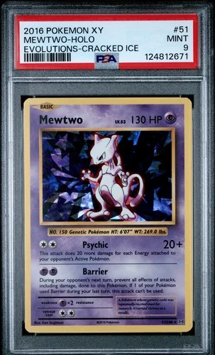 2016 POKEMON XY EVOLUTIONS CRACKED ICE #51 MEWTWO-HOLO PSA 9