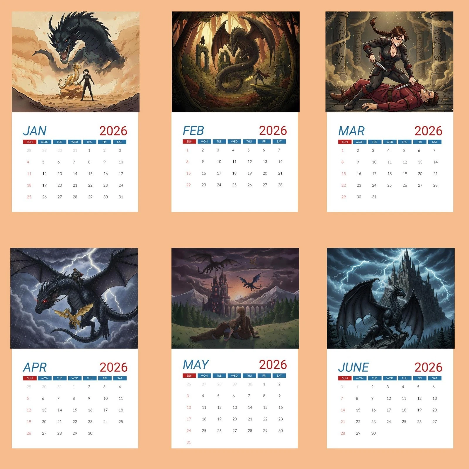 2026 Basgiath War College Calendar, Fourth Wing Inspired Romantasy Art