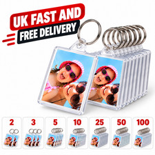 Clear Acrylic Photo Insert Keyrings Passport Siz Blank DIY Key Ring Gift UK