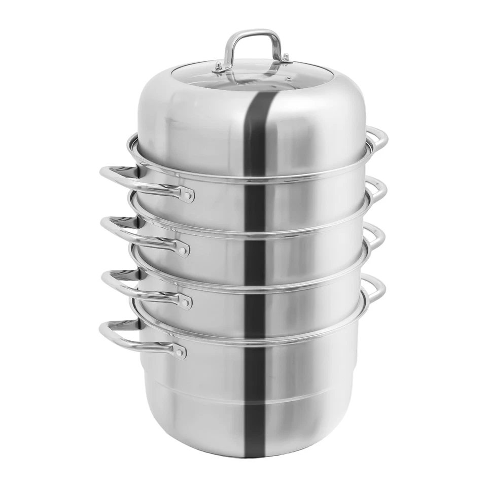 Large Capacity Steamer Cooker Pot Kitchen Cookware 3-Tier 304 Stainless Steel - Image 3 of 4