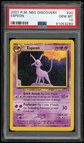 Pokemon TCG Espeon 20/75 Non Holo Neo Discovery 2001 PSA 10 Gem Mint