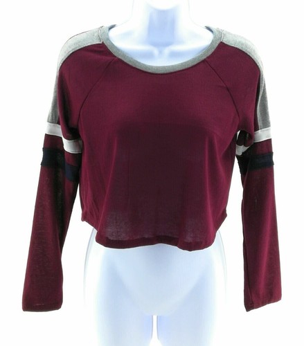 Bozzolo Damen T-Shirt Rundhals Langarm Pullover Farbe Burgund & Grau - Bild 1 von 3