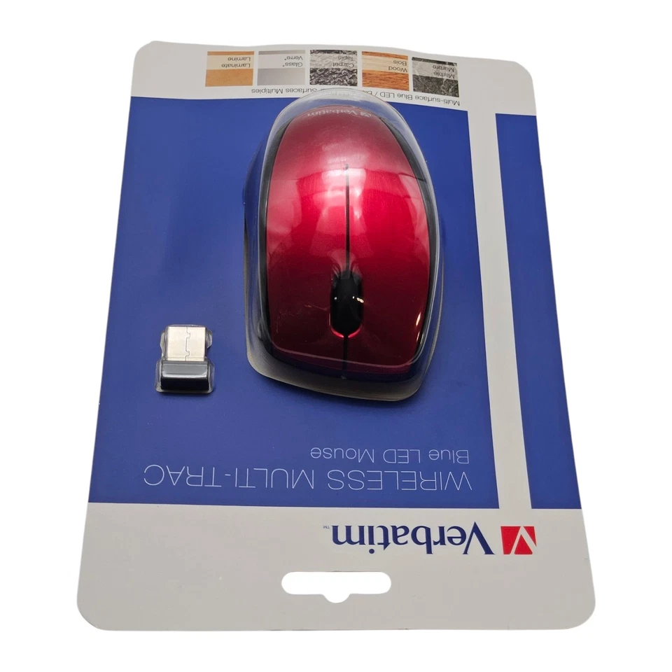 Verbatim Wireless Multi-Trac Blue LED Optical Mouse - Red / Black Body - 97995 - Image 3 of 4