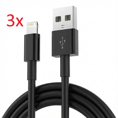 3x Ladekabel für iPhone 6 7 8 XR X XS 11 12 13 14 USB iPad Pro 1m Schwarz