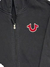 True Religion Men's Black Full Zip Fleece Hoodie Logo Graphic Print XL