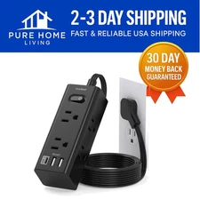 Surge Protector Extension Cord 3Ft - 6 Outlets & 3 USB Ports for Home & Travel