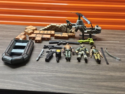 Vintage Gi Joe Figure Boat Helicopter Accessories Lot