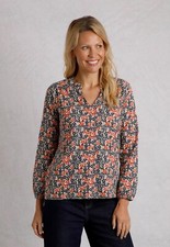 Weird Fish Women Blouse Floral Beige Organic Cotton Long Sleeve T shirt Top 8-22