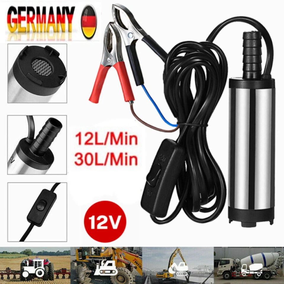 12V Minipumpe 38mm 30L/Min Tauchpumpe Wasserpumpe Auto Diesel Öl Transfer Pumpe~ - Bild 2 von 4