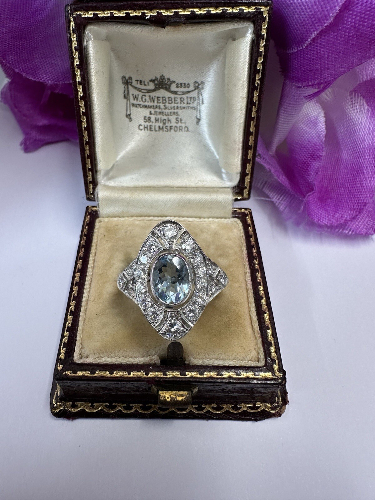Gorgeous Aquamarine & Diamond Deco Style Platinum Ring (0.87ct Dia, 1.10ct Aqua)