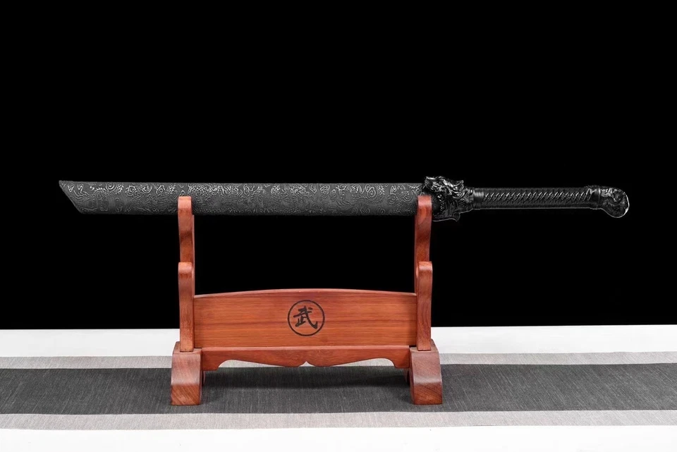 Espada Kungfu China Dragón Negro Acero 1095 31"" Hecha a Mano Espada Afilada Dao刀 Foto 3 de 4