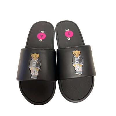 NEW! Polo Ralph Lauren Black Cayson Bear Slides Sandals Kid's