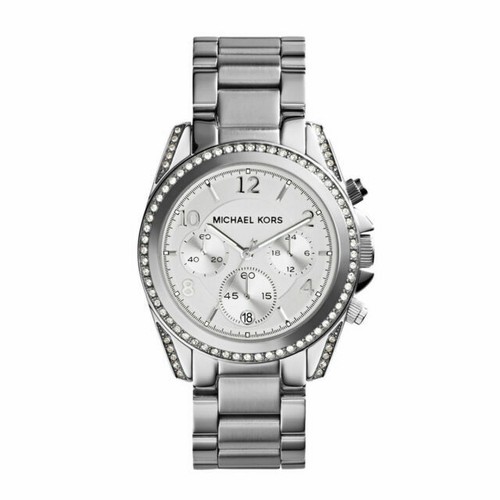 NEW MICHAEL KORS BLAIR BLACK S/STEEL, CHRONO. CRYSTAL GLITZ  display picture 2