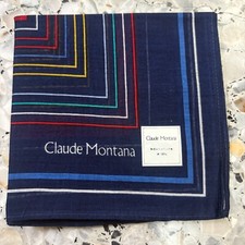 MAN HANKY GEOMETRICS STRIPED BLUE CLASSIC VTG COTTON POCKET ART SQUARE 17   M166