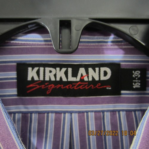 Kirkland Signature Shirt Mens 16.5-36 Purple Blue White Button Up Office Casual - Picture 6 of 10